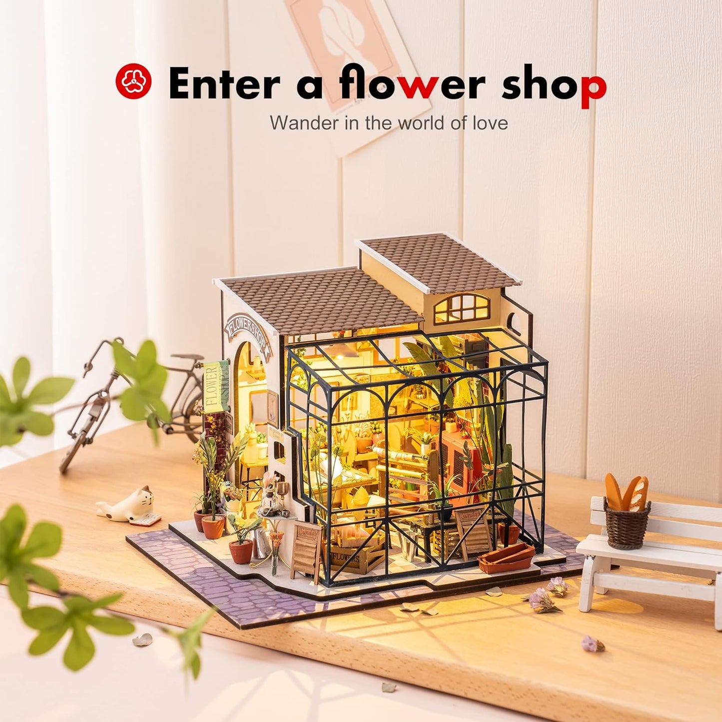 DIY Dollhouse Kit Mini House with Furnitures Accessories 1:24 Scale Craft Kit - Emily'S Flower Shop