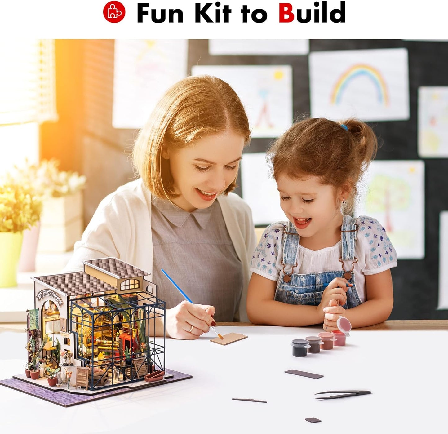 DIY Dollhouse Kit Mini House with Furnitures Accessories 1:24 Scale Craft Kit - Emily'S Flower Shop
